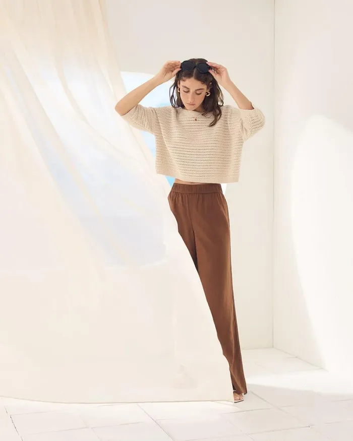 RWandCO Sweaters and Cardigans ElbowSleeve Crochet Sweater Oatmeal 8211 8211 Women RWandCO Sweaters and Cardigans ElbowSleeve Crochet Sweater Oatmeal 8211 8211 Women