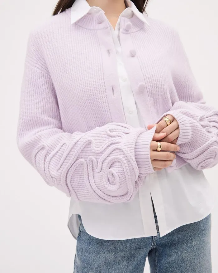 RWandCO Sweaters and Cardigans LongSleeve CrewNeck Cardigan With Flower Appliqus Orchid Hush 8211 Women