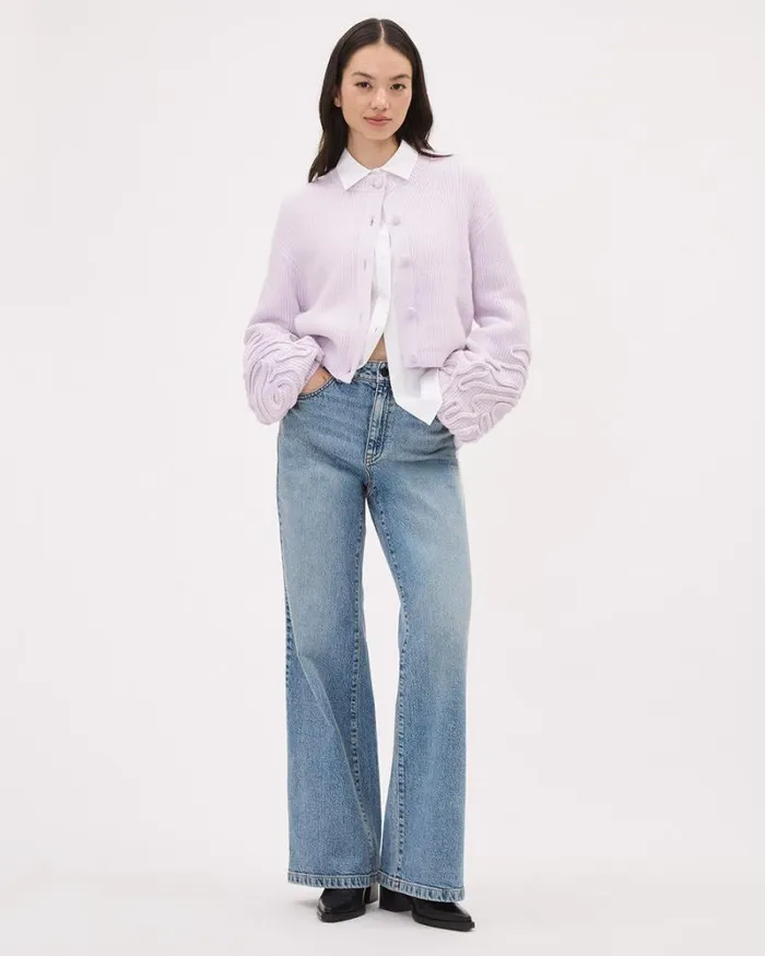 RWandCO Sweaters and Cardigans LongSleeve CrewNeck Cardigan With Flower Appliqus Orchid Hush 8211 Women RWandCO Sweaters and Cardigans LongSleeve CrewNeck Cardigan With Flower Appliqus Orchid Hush 8211 Women