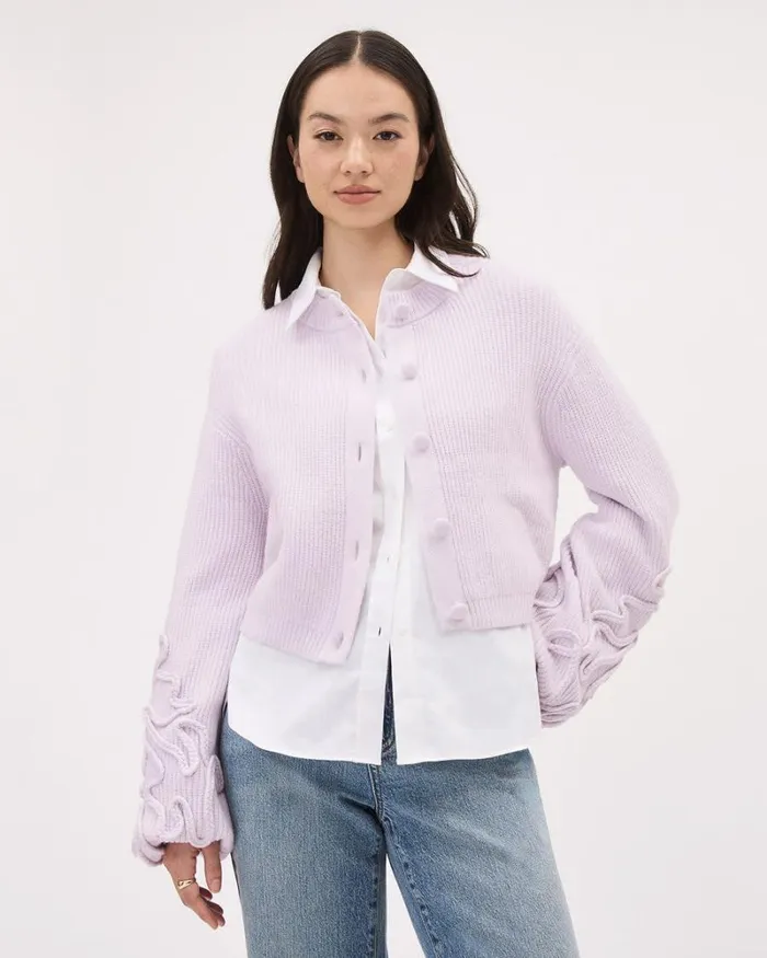 RWandCO Sweaters and Cardigans LongSleeve CrewNeck Cardigan With Flower Appliqus Orchid Hush 8211 Women RWandCO Sweaters and Cardigans LongSleeve CrewNeck Cardigan With Flower Appliqus Orchid Hush 8211 Women