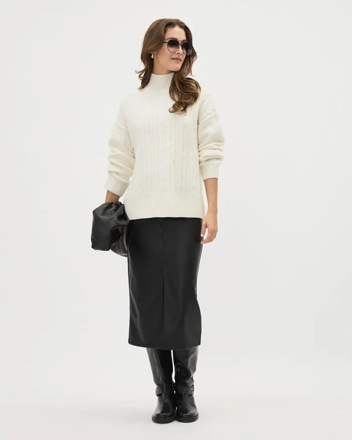 RWandCO Sweaters and Cardigans LongSleeve MockNeck Sweater With Cable Stitches Off White Mix 8211 Women RWandCO Sweaters and Cardigans LongSleeve MockNeck Sweater With Cable Stitches Off White Mix 8211 Women