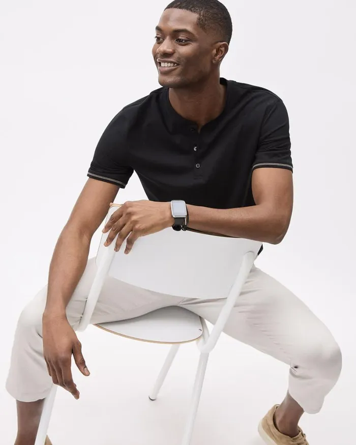 RWandCO TShirts Solid ShortSleeve Tee With Henley Neckline Black 8211 Men