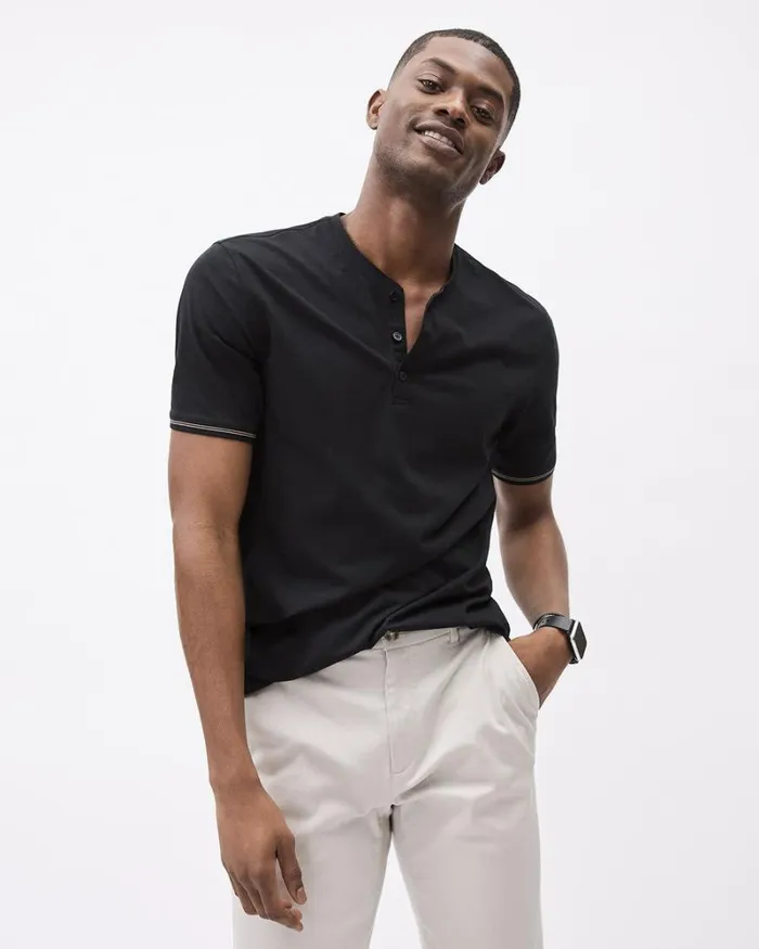 RWandCO TShirts Solid ShortSleeve Tee With Henley Neckline Black 8211 Men RWandCO TShirts Solid ShortSleeve Tee With Henley Neckline Black 8211 Men