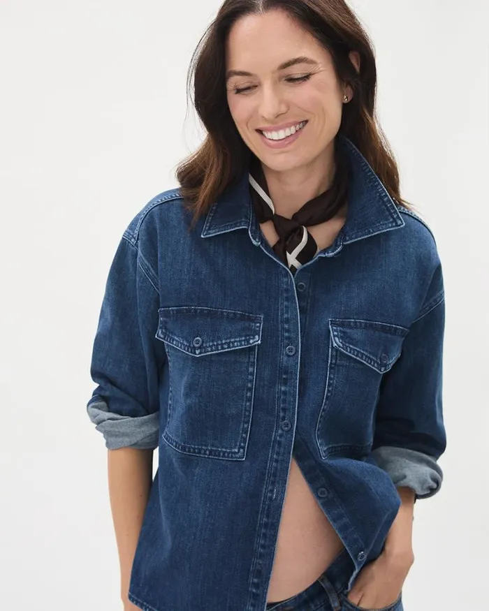 RWandCO Tops Denim Blouse 8211 Thyme Maternity Medium Wash 8211 Women