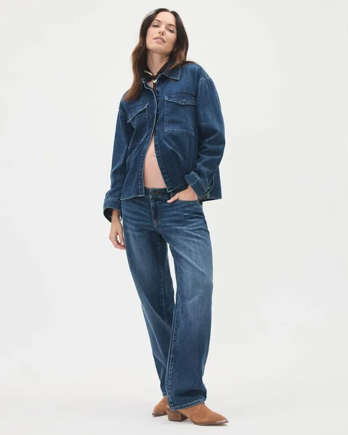 RWandCO Tops Denim Blouse 8211 Thyme Maternity Medium Wash 8211 Women RWandCO Tops Denim Blouse 8211 Thyme Maternity Medium Wash 8211 Women