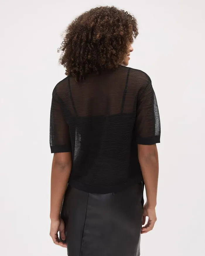 RWandCO Tops ElbowSleeve CrewNeck Sheer Textured Top Black 8211 Women RWandCO Tops ElbowSleeve CrewNeck Sheer Textured Top Black 8211 Women