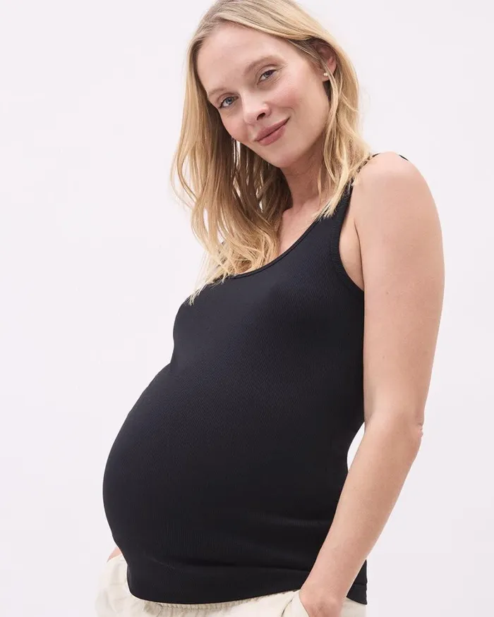 RWandCO Tops Knit Rib CrewNeck Tank Top 8211 Thyme Maternity Black 8211 Women RWandCO Tops Knit Rib CrewNeck Tank Top 8211 Thyme Maternity Black 8211 Women