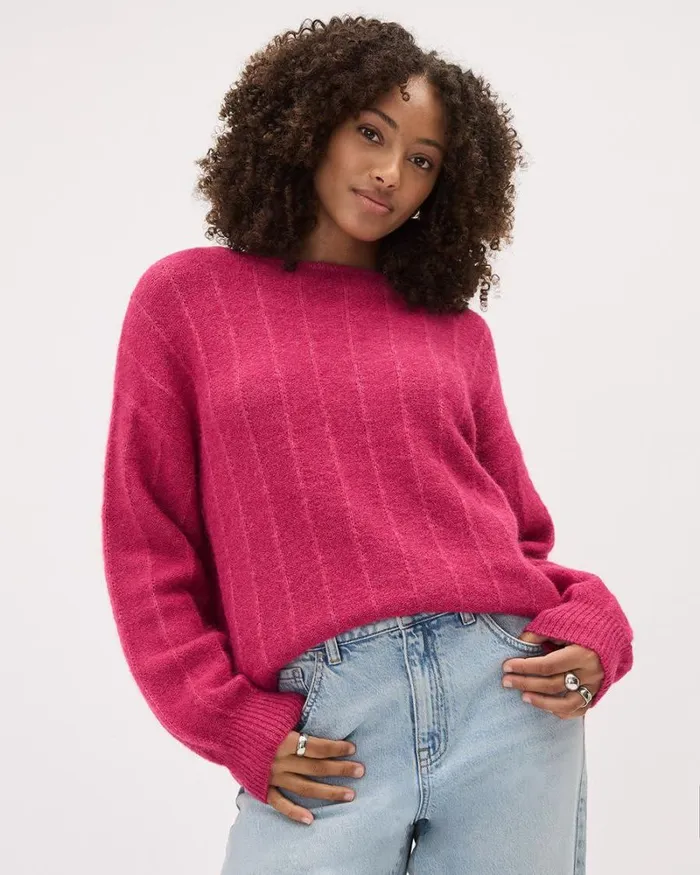 RWandCO Tops LongSleeve CrewNeck AlpacaBlend Sweater Bright Pink 8211 Women