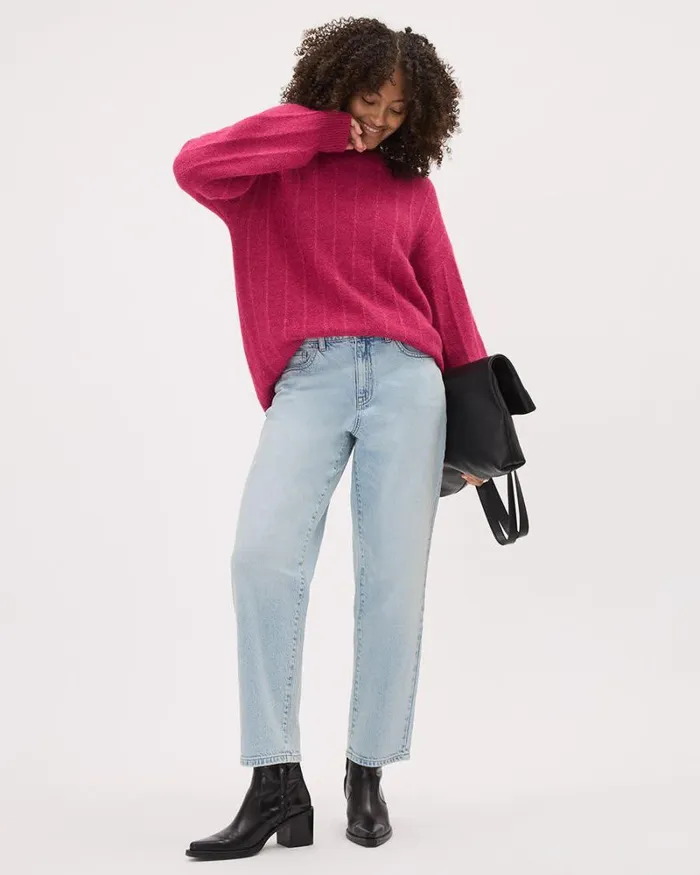 RWandCO Tops LongSleeve CrewNeck AlpacaBlend Sweater Bright Pink 8211 Women RWandCO Tops LongSleeve CrewNeck AlpacaBlend Sweater Bright Pink 8211 Women