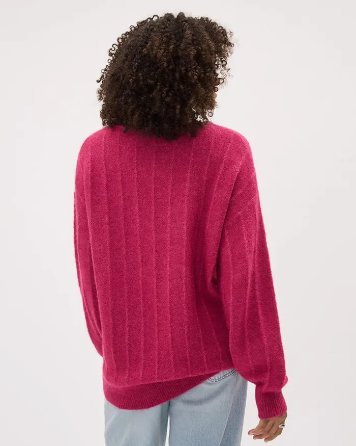 RWandCO Tops LongSleeve CrewNeck AlpacaBlend Sweater Bright Pink 8211 Women RWandCO Tops LongSleeve CrewNeck AlpacaBlend Sweater Bright Pink 8211 Women