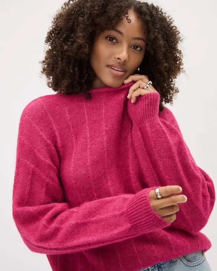 RWandCO Tops LongSleeve CrewNeck AlpacaBlend Sweater Bright Pink 8211 Women RWandCO Tops LongSleeve CrewNeck AlpacaBlend Sweater Bright Pink 8211 Women