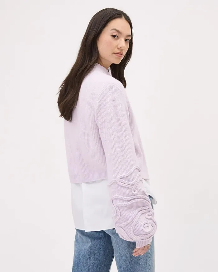 RWandCO Tops LongSleeve CrewNeck Cardigan With Flower Appliqus Orchid Hush 8211 Women RWandCO Tops LongSleeve CrewNeck Cardigan With Flower Appliqus Orchid Hush 8211 Women
