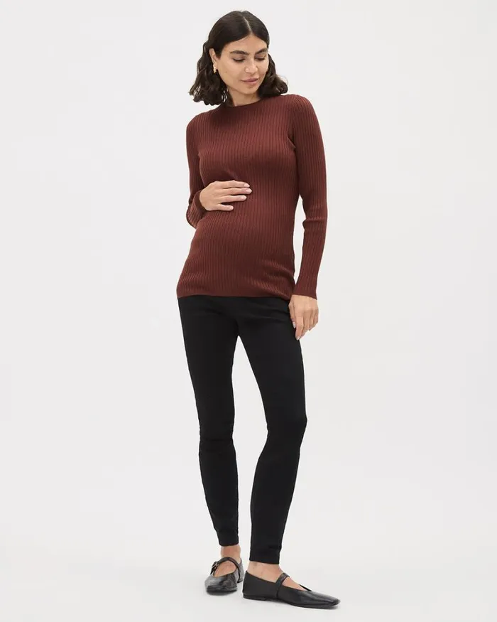 RWandCO Tops LongSleeve CrewNeck Ribbed Tee 8211 Thyme Maternity Rum Raisin 8211 Women RWandCO Tops LongSleeve CrewNeck Ribbed Tee 8211 Thyme Maternity Rum Raisin 8211 Women