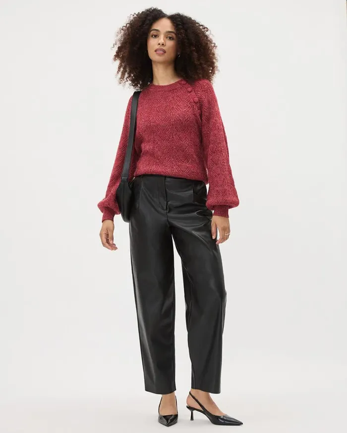 RWandCO Tops LongSleeve CrewNeck Sweater With Buttons At Shoulder Winery 8211 Women RWandCO Tops LongSleeve CrewNeck Sweater With Buttons At Shoulder Winery 8211 Women