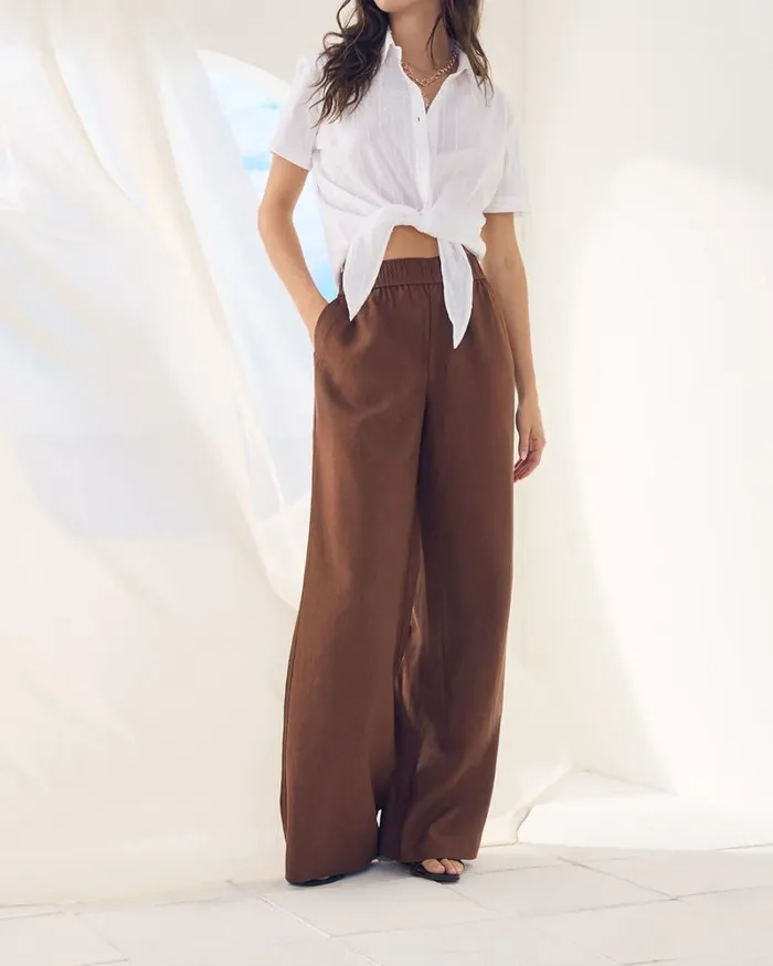 RWandCO Wide Leg Linen MidRise WideLeg Pant Downtown Brown 8211 Women RWandCO Wide Leg Linen MidRise WideLeg Pant Downtown Brown 8211 Women