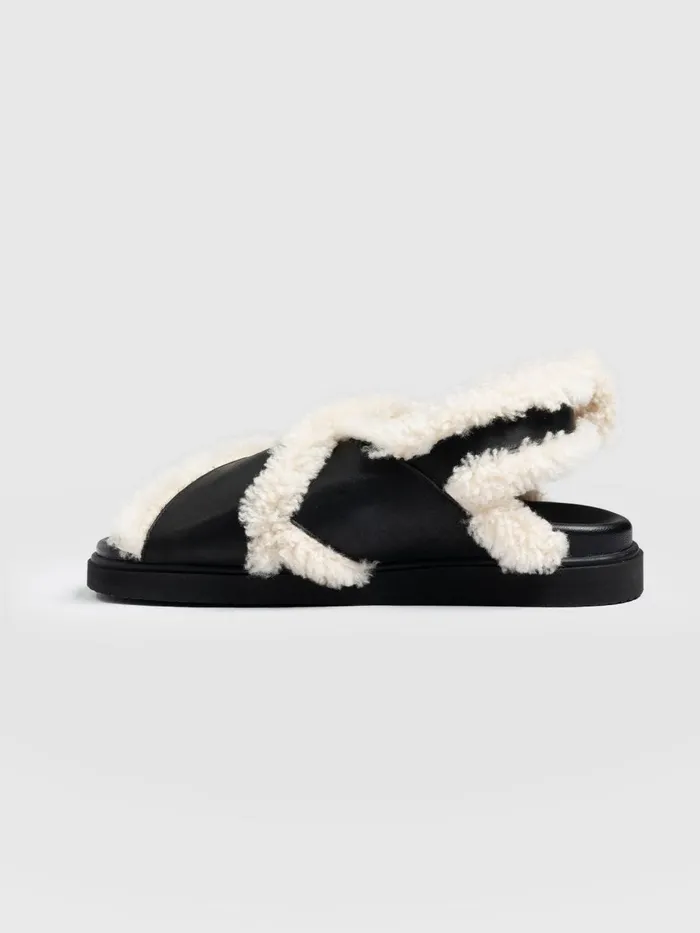 Saint And Sofia All Sandals Women Isla Shearling Sandal 8211 Black Black