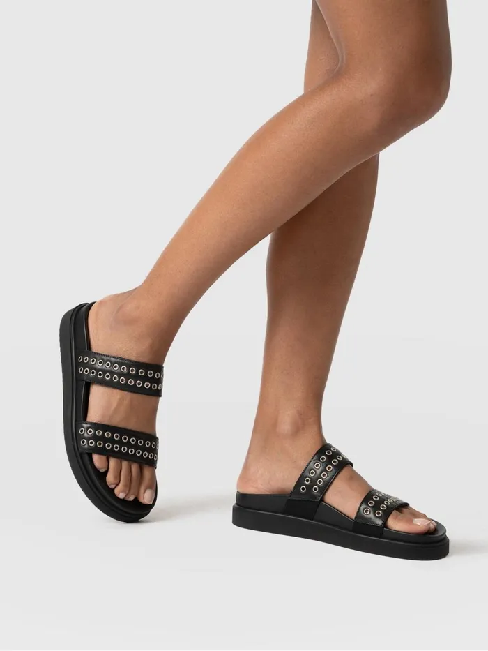 Saint And Sofia All Sandals Women Maddox Eyelet Slides 8211 Black Black