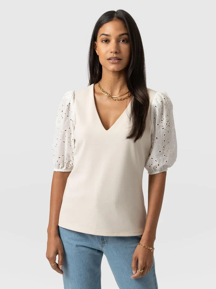 Saint And Sofia Casual Tops Women Tori Puff Sleeve Top 8211 Cream Broderie Cream Broderie Saint And Sofia Casual Tops Women Tori Puff Sleeve Top 8211 Cream Broderie Cream Broderie