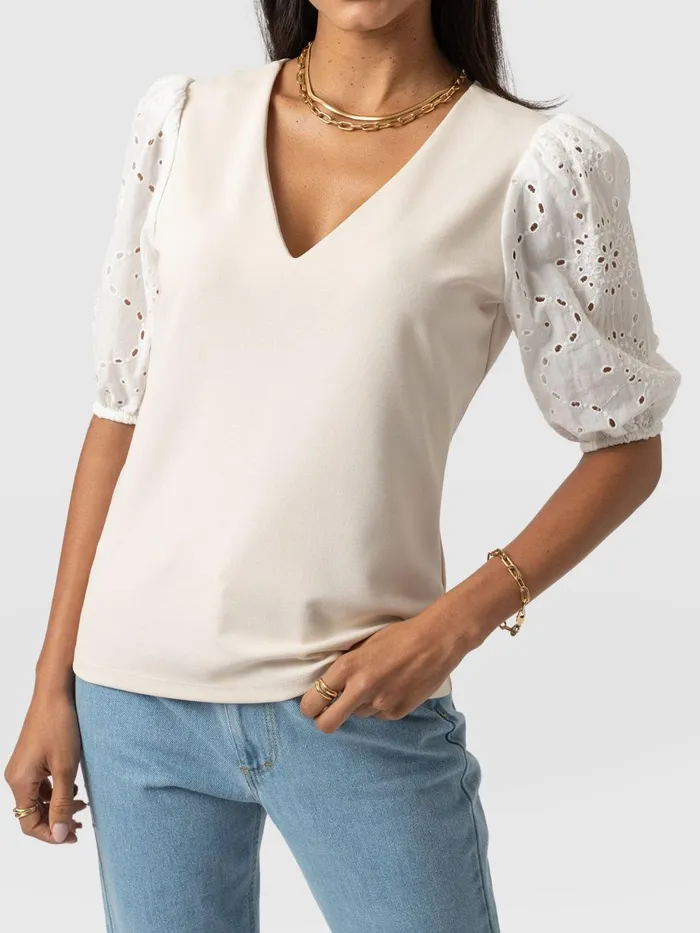 Saint And Sofia Casual Tops Women Tori Puff Sleeve Top 8211 Cream Broderie Cream Broderie