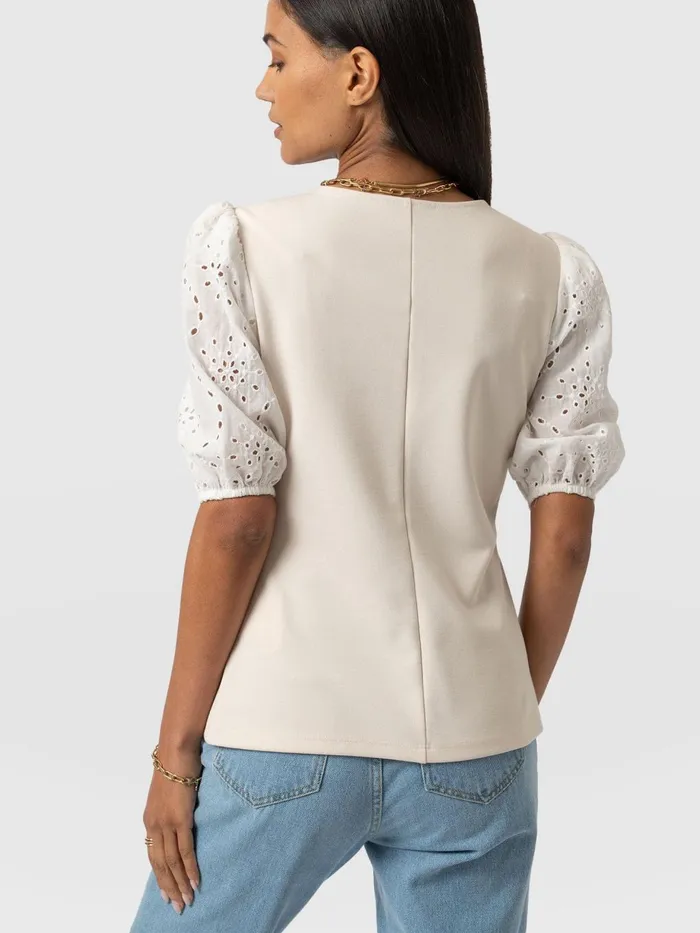 Saint And Sofia Casual Tops Women Tori Puff Sleeve Top 8211 Cream Broderie Cream Broderie