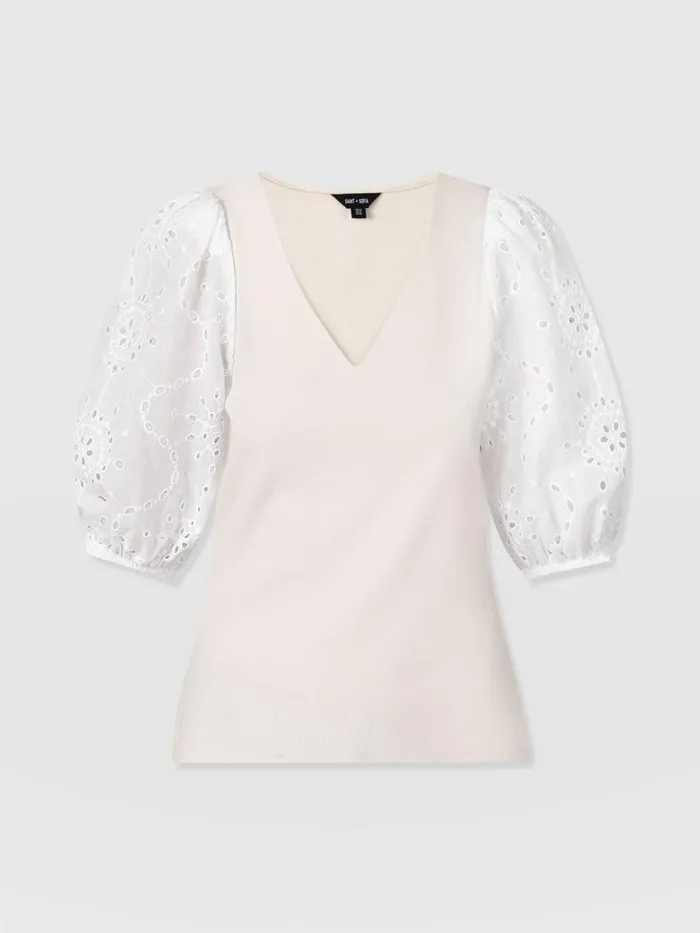 Saint And Sofia Casual Tops Women Tori Puff Sleeve Top 8211 Cream Broderie Cream Broderie