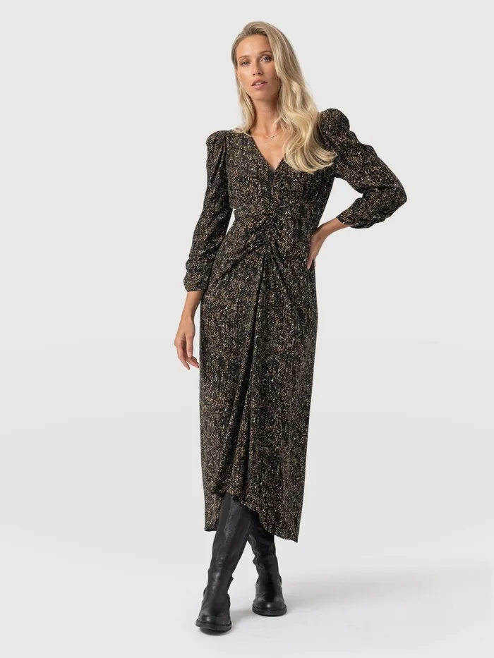 Saint And Sofia Dresses Women Paloma Ruched Dress 8211 Ditsy Leopard Ditsy Leopard