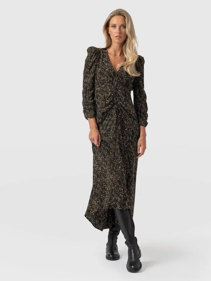 Saint And Sofia Dresses Women Paloma Ruched Dress 8211 Ditsy Leopard Ditsy Leopard