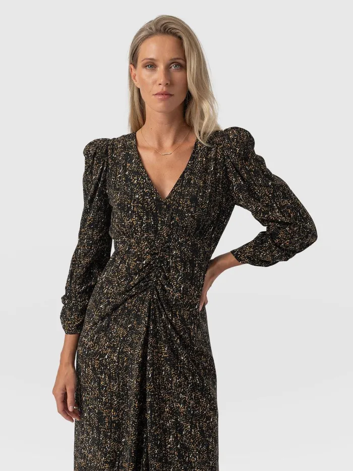 Saint And Sofia Dresses Women Paloma Ruched Dress 8211 Ditsy Leopard Ditsy Leopard