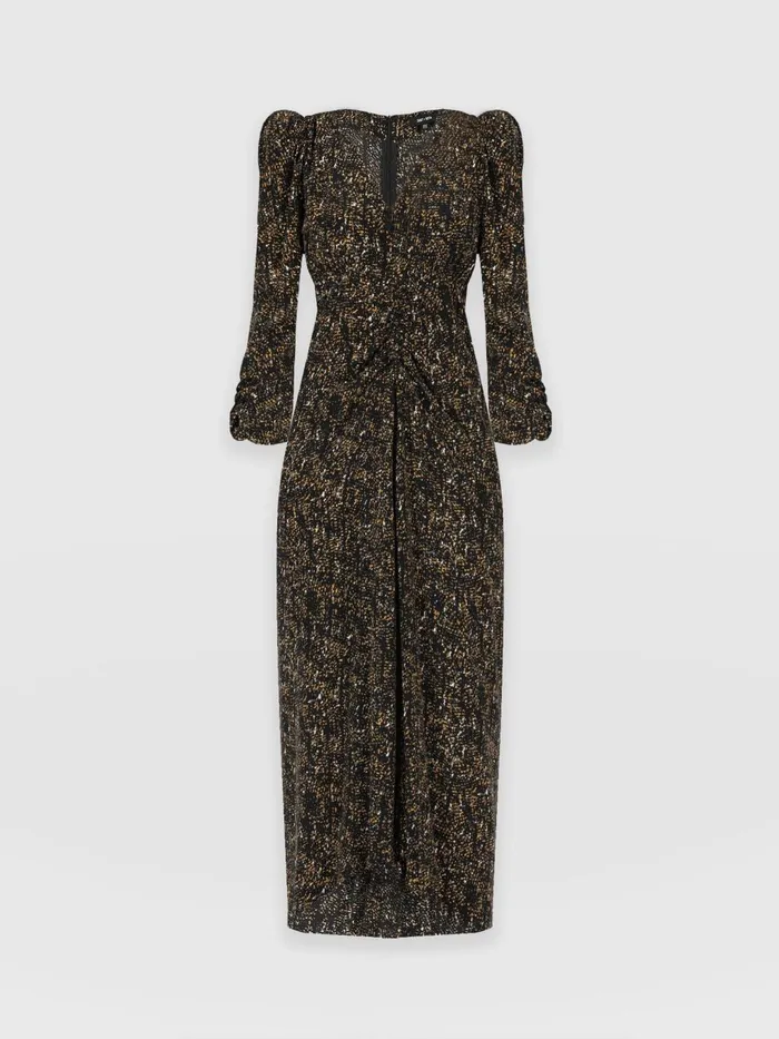 Saint And Sofia Dresses Women Paloma Ruched Dress 8211 Ditsy Leopard Ditsy Leopard