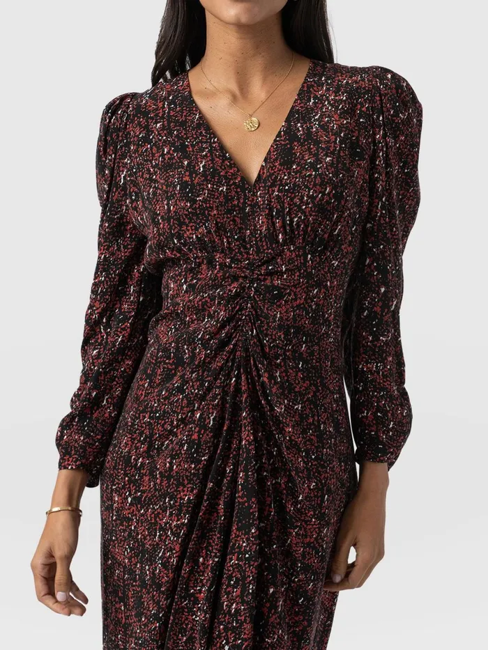 Saint And Sofia Dresses Women Paloma Ruched Dress 8211 Red Ditsy Leopard Red Ditsy Leopard