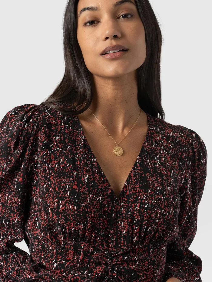 Saint And Sofia Dresses Women Paloma Ruched Dress 8211 Red Ditsy Leopard Red Ditsy Leopard