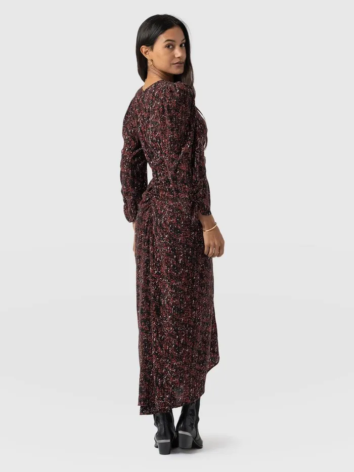 Saint And Sofia Dresses Women Paloma Ruched Dress 8211 Red Ditsy Leopard Red Ditsy Leopard