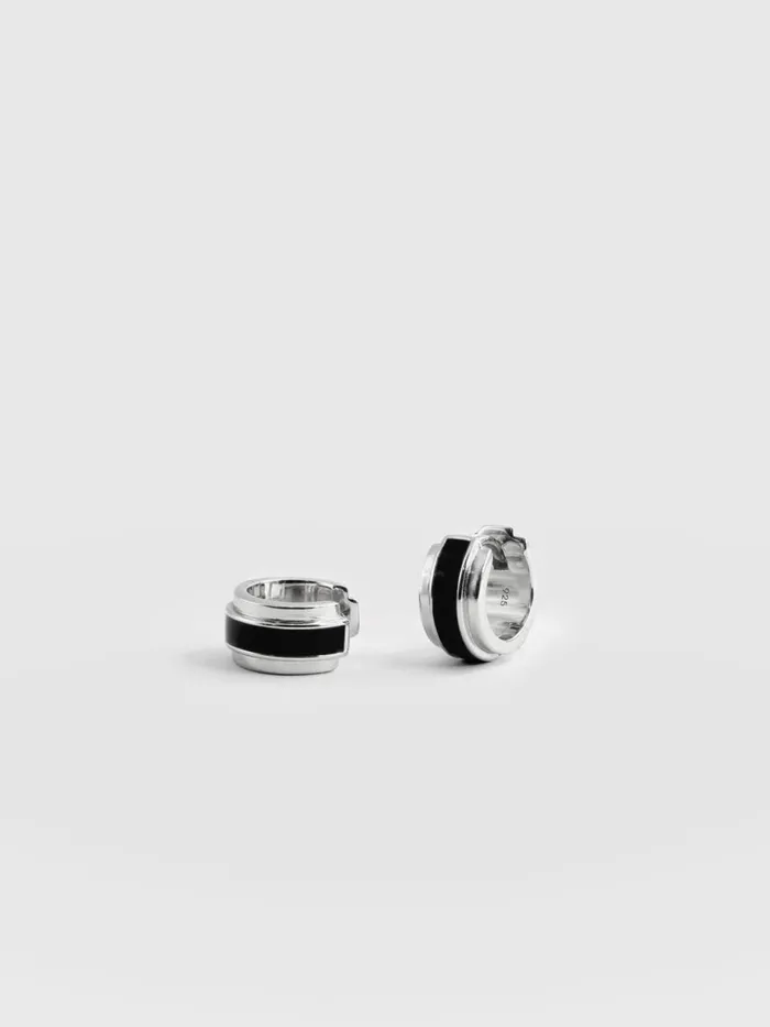 Saint And Sofia Earrings Women Enamel Stripe Huggie Earrings 8211 SilverBlack Silverblack Saint And Sofia Earrings Women Enamel Stripe Huggie Earrings 8211 SilverBlack Silverblack
