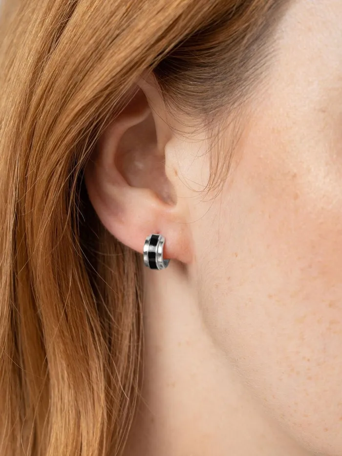 Saint And Sofia Earrings Women Enamel Stripe Huggie Earrings 8211 SilverBlack Silverblack