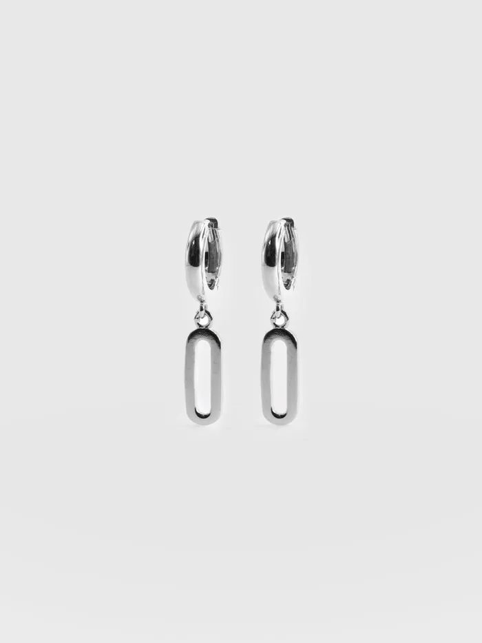 Saint And Sofia Earrings Women Oval Charm Drop Huggie Earrings 8211 Silver Silver Saint And Sofia Earrings Women Oval Charm Drop Huggie Earrings 8211 Silver Silver