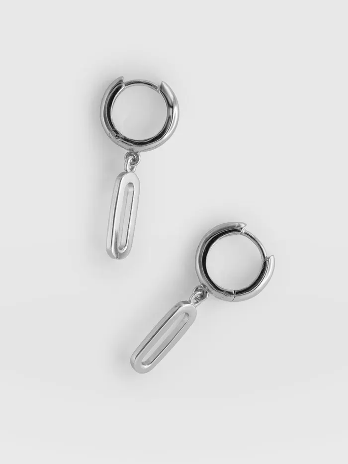 Saint And Sofia Earrings Women Oval Charm Drop Huggie Earrings 8211 Silver Silver