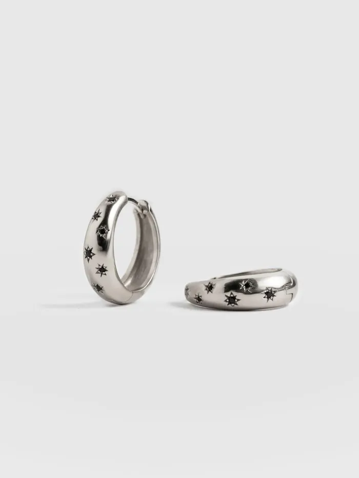Saint And Sofia Earrings Women Scatter Star Hoop Earrings 8211 SilverBlack Silverblack Saint And Sofia Earrings Women Scatter Star Hoop Earrings 8211 SilverBlack Silverblack