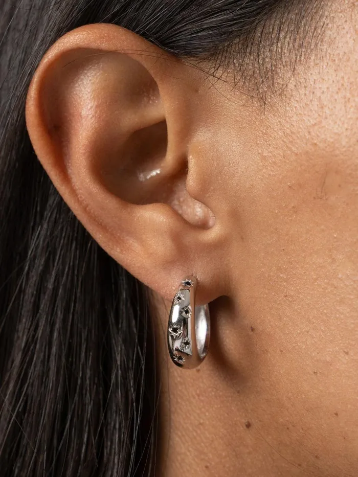 Saint And Sofia Earrings Women Scatter Star Hoop Earrings 8211 SilverBlack Silverblack