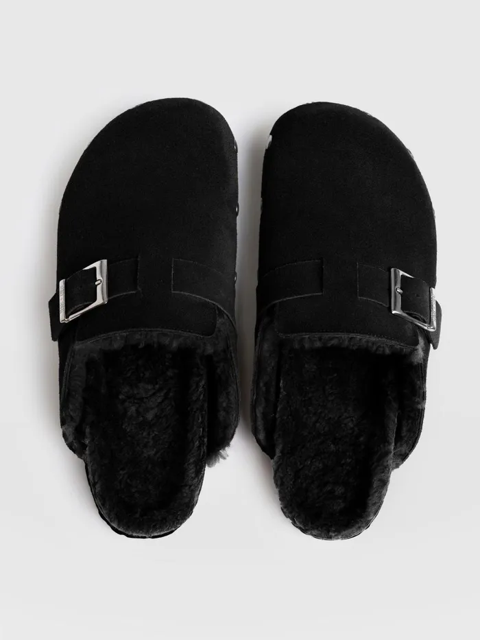 Saint And Sofia Leather Women Studded Clogs 8211 Black Shearling Black Shearling