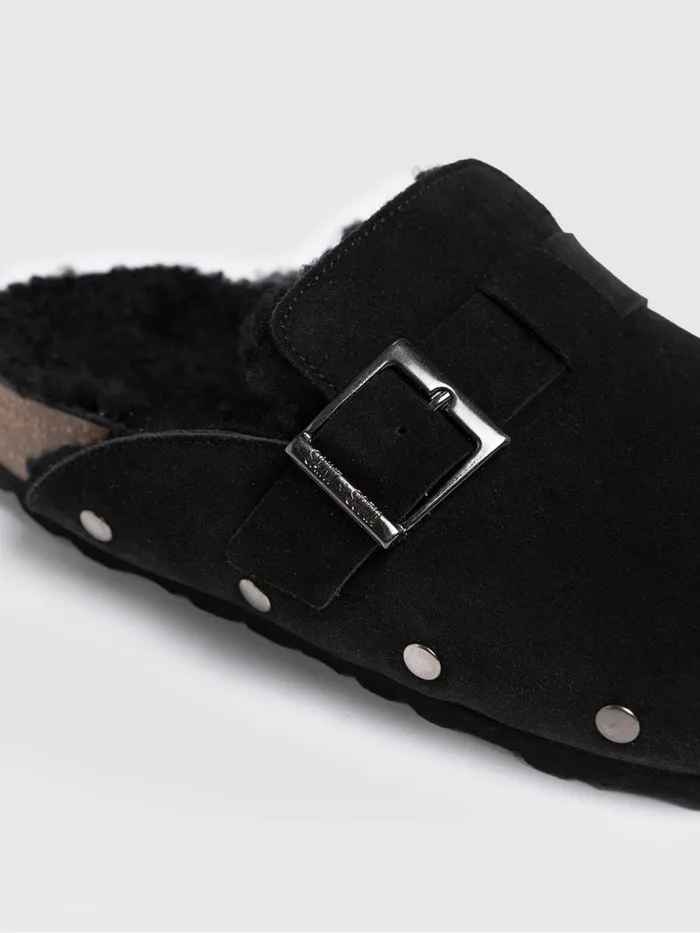 Saint And Sofia Leather Women Studded Clogs 8211 Black Shearling Black Shearling