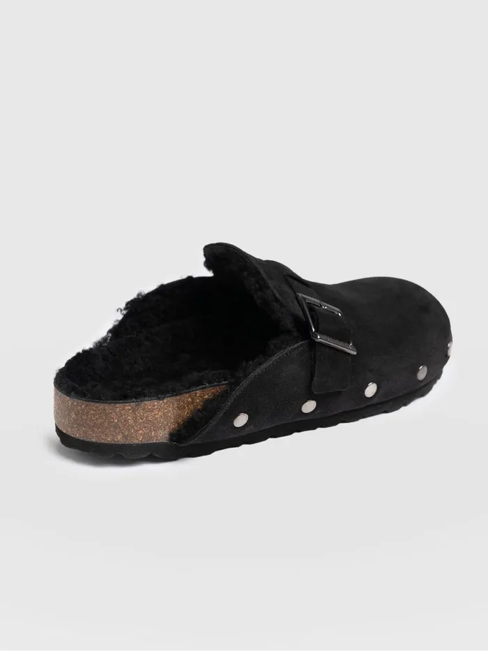 Saint And Sofia Leather Women Studded Clogs 8211 Black Shearling Black Shearling