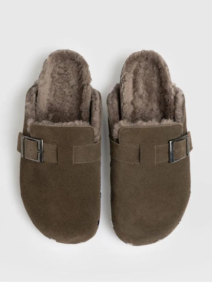 Saint And Sofia Leather Women Studded Clogs 8211 Khaki Shearling Khaki Shearling