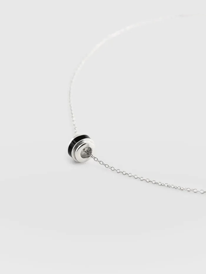 Saint And Sofia Necklaces Women Enamel Stripe Charm Necklace 8211 SilverBlack Silverblack
