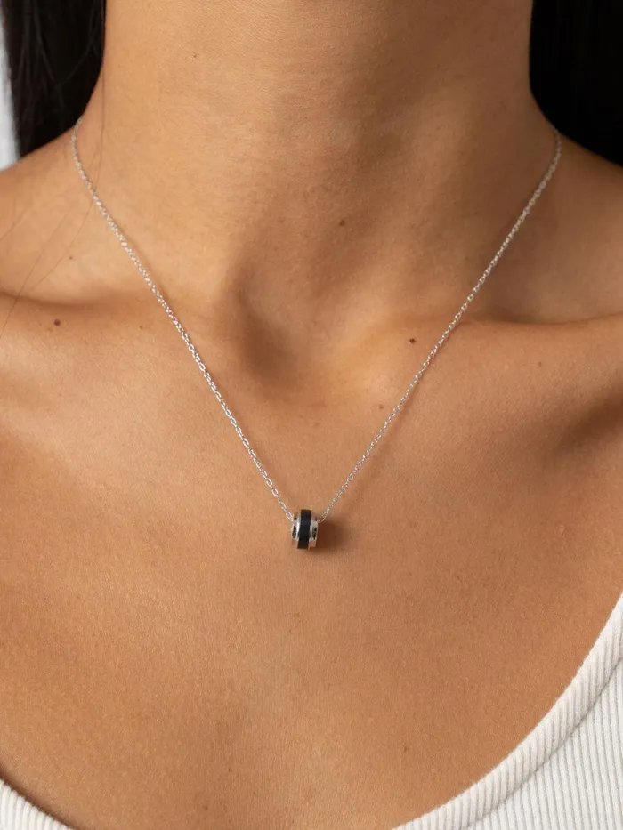Saint And Sofia Necklaces Women Enamel Stripe Charm Necklace 8211 SilverBlack Silverblack