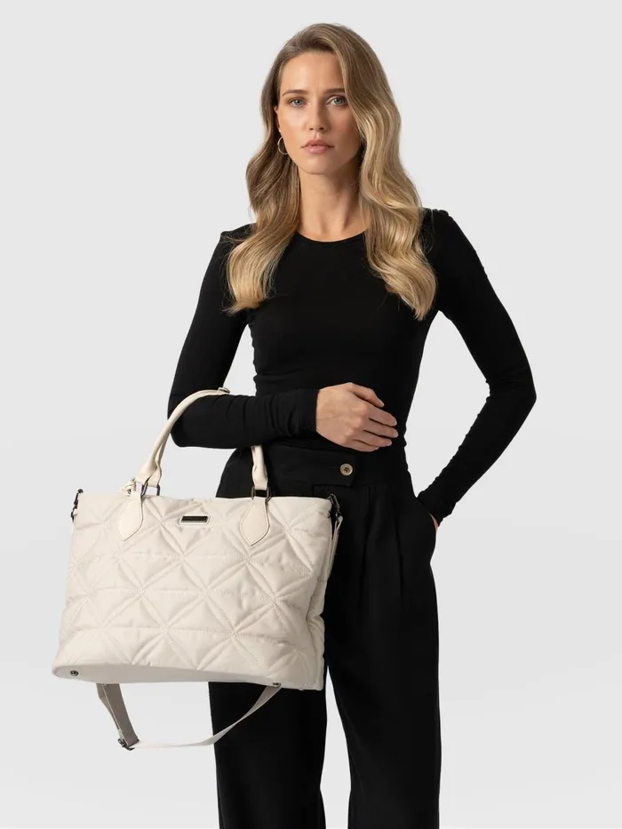 Saint And Sofia Nylon Bags Women Quilted Selene Shopper Bag 8211 Cream Cream