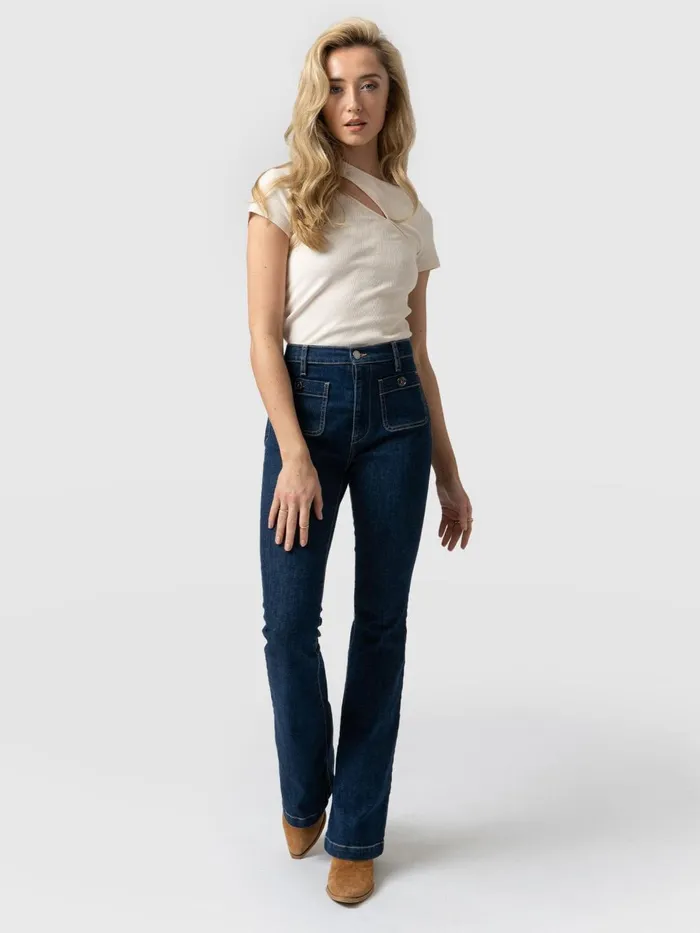 Saint And Sofia Pants Women Bowie Stretch Flare Jeans 8211 Mid Blue Mid Blue
