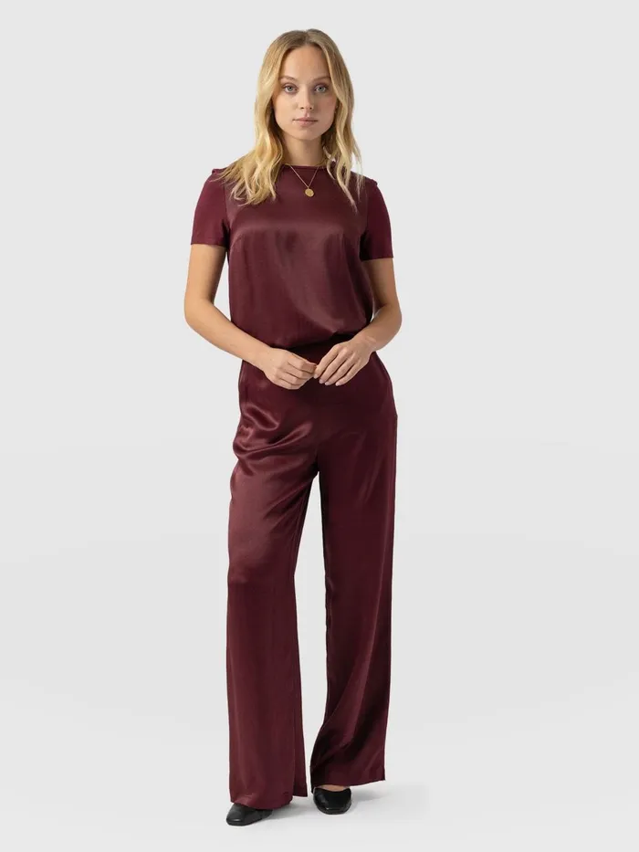 Saint And Sofia Pants Women Langley Wide Leg Pant 8211 Maroon Maroon