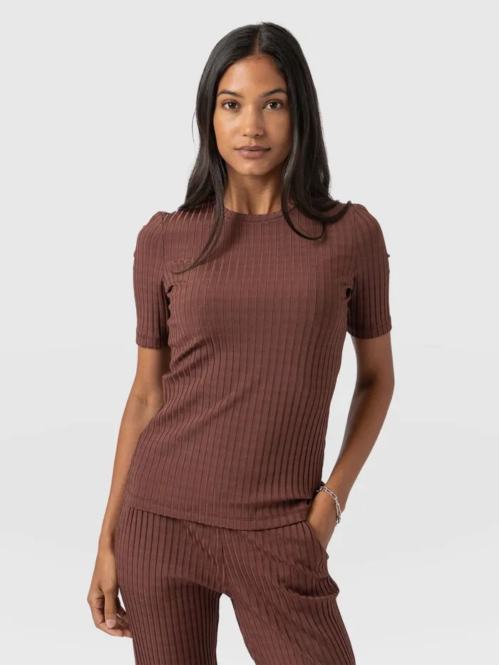 Saint And Sofia TShirts and Tanks Women Adaline Tee 8211 Maroon Rib Maroon Rib