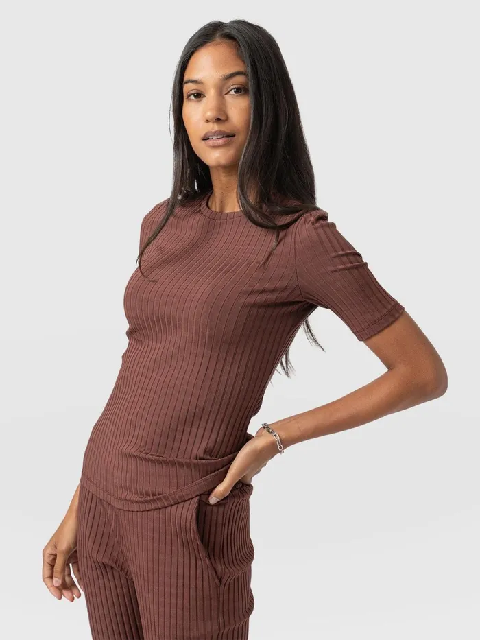 Saint And Sofia TShirts and Tanks Women Adaline Tee 8211 Maroon Rib Maroon Rib