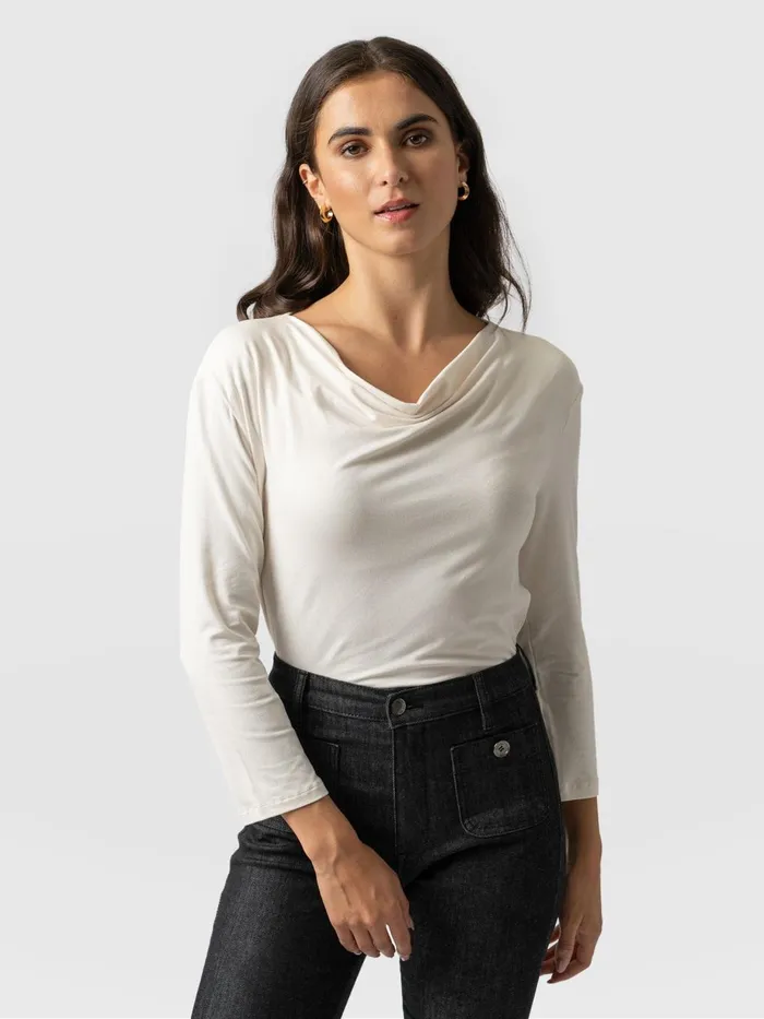 Saint And Sofia TShirts and Tanks Women Cowl Neck Tee Long Sleeve 8211 Cream Cream